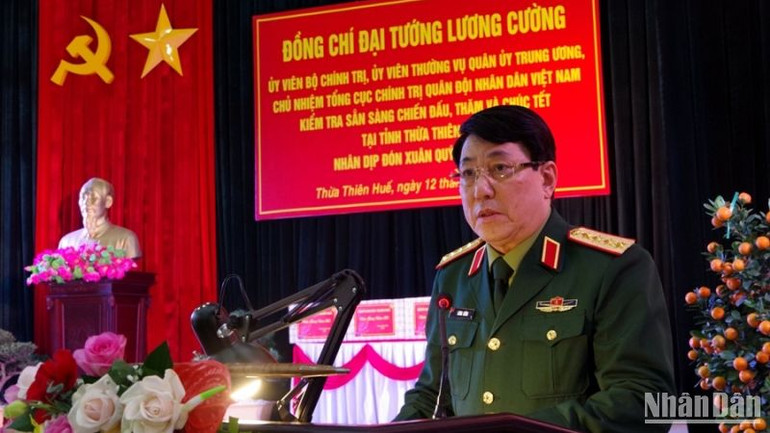 Đại tướng Lương Cường phát biểu tại buổi kiểm tra, gặp mặt chúc Tết.