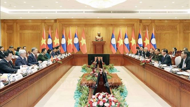 Chủ tịch nước Tô Lâm hội đàm với Tổng Bí thư, Chủ tịch nước Lào Thongloun Sisoulith.