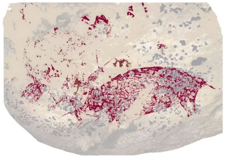 Bức vẽ mô tả sự tương tác của 3 người với một con lợn rừng. (Nguồn: Griffith University/Nature/TTXVN)