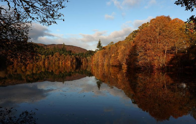 Những chiếc lá mùa thu được phản chiếu trên hồ Loch Faskally ở Pitlochry, Scotland, ngày 3/11. (Ảnh: REUTERS) Những chiếc lá mùa thu được phản chiếu trên hồ Loch Faskally ở Pitlochry, Scotland, ngày 3/11. (Ảnh: REUTERS)