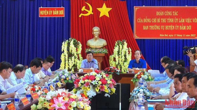 Bí thư Tỉnh ủy Cà Mau làm việc với Ban thường vụ Huyện ủy Đầm Dơi về kết quả các mặt công tác 10 tháng năm 2022.