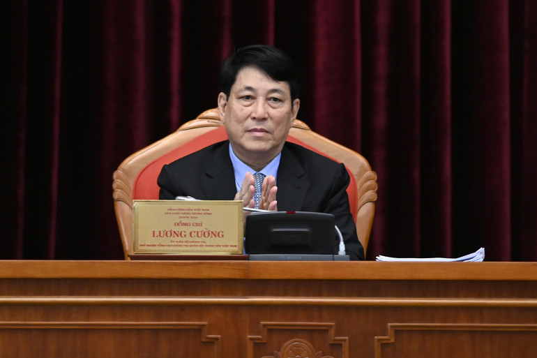 Đồng chí Lương Cường, Ủy viên Bộ Chính trị, Thường trực Ban Bí thư dự phiên bế mạc hội nghị.