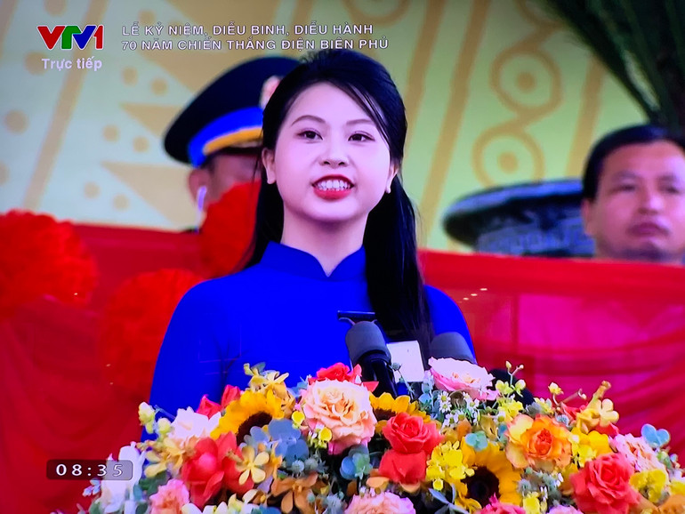 Vũ Quỳnh Anh, đại diện cho thế hệ trẻ Việt Nam phát biểu ý kiến. (Ảnh chụp màn hình)