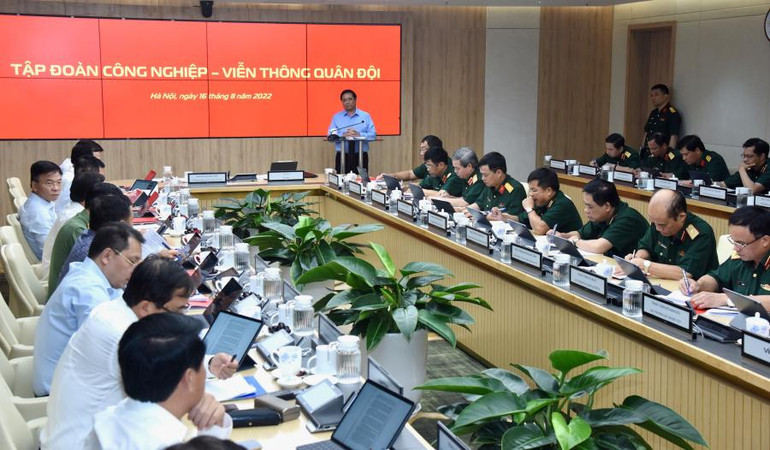 Thủ tướng Phạm Minh Chính phát biểu tại buổi làm việc với Tập đoàn Viettel.