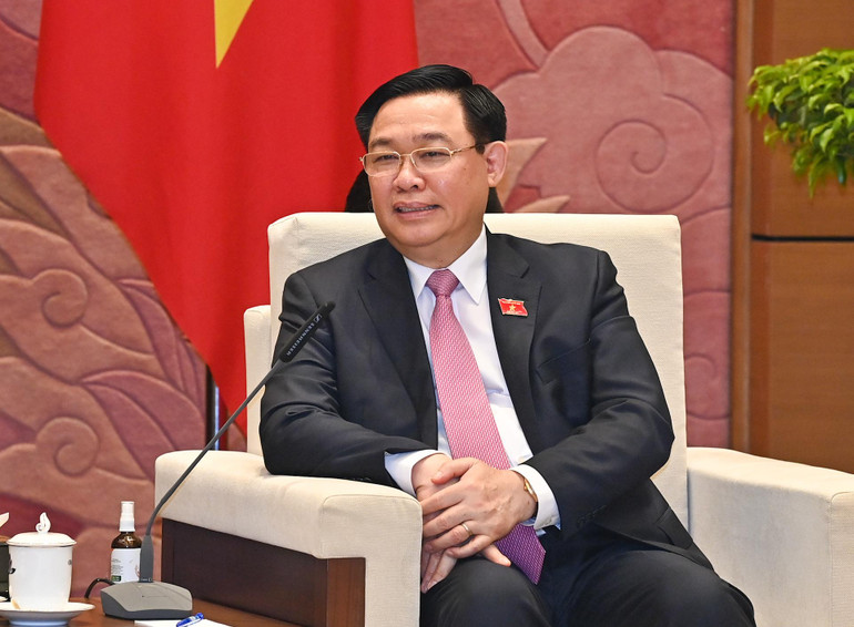 Chủ tịch Quốc hội Vương Đình Huệ phát biểu tại buổi tiếp.