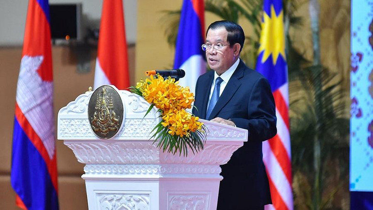 Thủ tướng Campuchia Samdech Techo Hun Sen phát biểu khai mạc Hội nghị Bộ trưởng Ngoại giao ASEAN lần thứ 55.