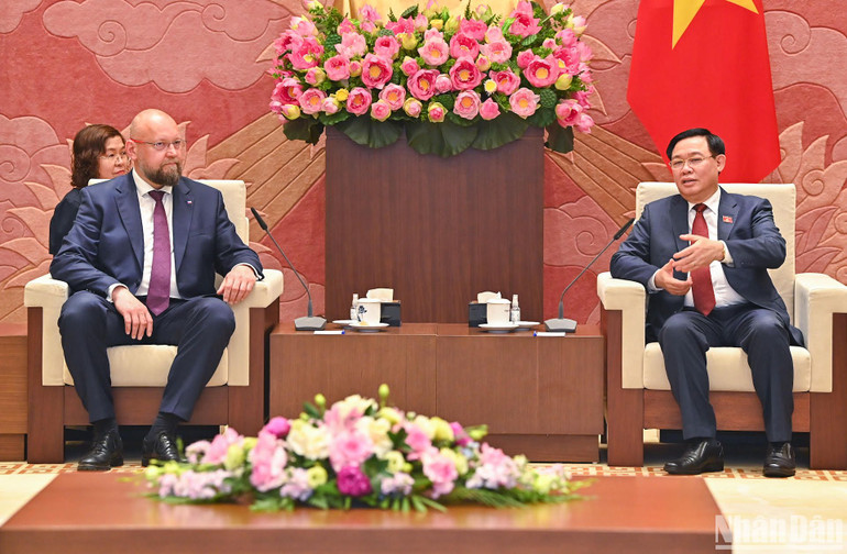 Chủ tịch Quốc hội Vương Đình Huệ và Phó Chủ tịch Hạ viện Cộng hòa Séc Jan Bartosek tại buổi tiếp. (Ảnh: Duy Linh)