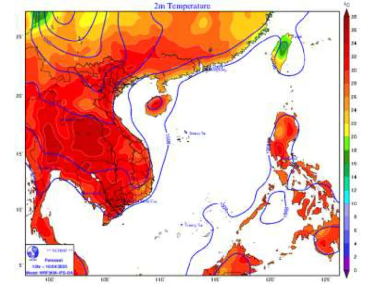 Bản đồ dự báo nhiệt độ cao nhất trong 24 giờ tới.