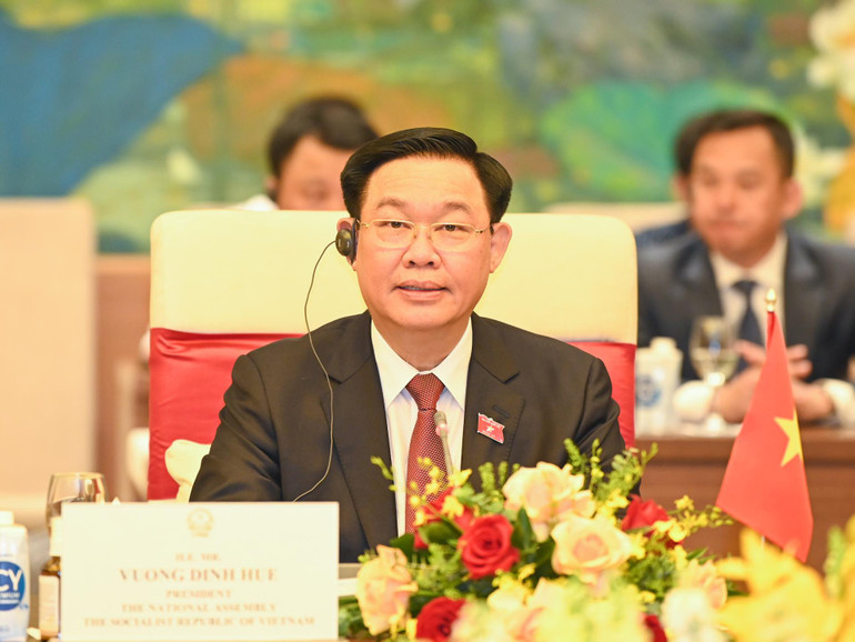 Chủ tịch Quốc hội Vương Đình Huệ phát biểu tại buổi hội đàm. (Ảnh: Duy Linh)