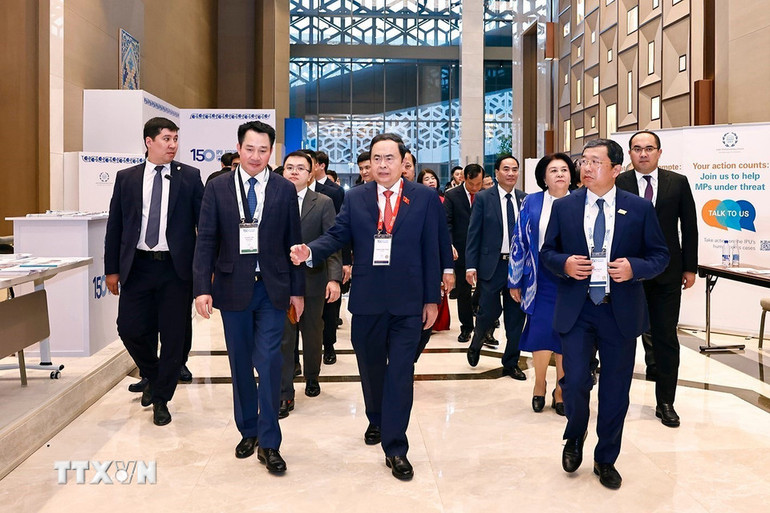 Chủ tịch Quốc hội Trần Thanh Mẫn đến dự Lễ khai mạc Đại hội đồng lần thứ 150 của Liên minh Nghị viện thế giới. (Ảnh: DOÃN TẤN/TTXVN)