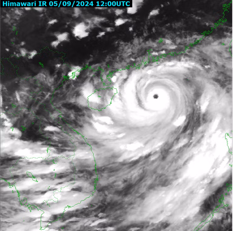 Hình ảnh bão số 3 lúc 19 giờ ngày 5/9/2024. (Ảnh: Trung tâm Dự báo khí tượng thủy văn quốc gia) Hình ảnh bão số 3 lúc 19 giờ ngày 5/9/2024. (Ảnh: Trung tâm Dự báo khí tượng thủy văn quốc gia)