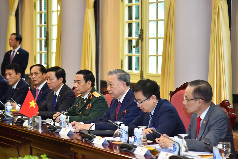 Chủ tịch nước Tô Lâm phát biểu tại buổi hội đàm.