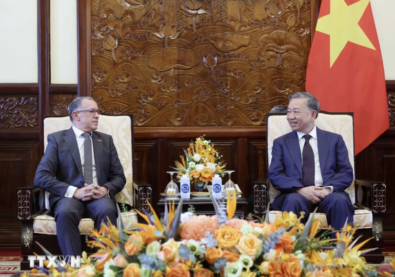 Chủ tịch nước Tô Lâm tiếp Đại sứ Colombia Miguel Angel Rodriguez Melo. Ảnh: Nhan Sáng/TTXVN