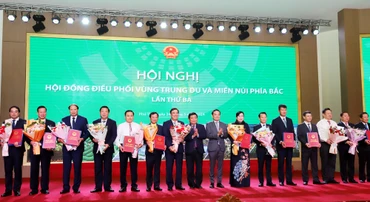 Phó Thủ tướng Trần Lưu Quang trao quyết định quy hoạch Vùng trung du miền núi phía bắc cho các địa phương trong Vùng.