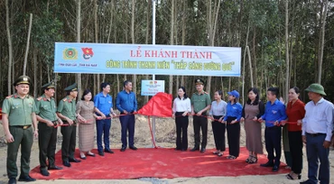Lãnh đạo Tỉnh ủy và Công an tỉnh, Tỉnh đoàn hai tỉnh Đắk Lắk và Hà Nam kéo băng khánh thành công trình thắp sáng .đường quê dài 3 Km tại thôn Ea Rớt, xã Cư Pui, huyện Krông Bông.