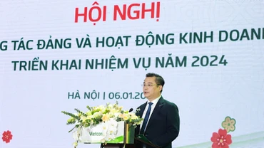 Tổng Giám đốc Vietcombank Nguyễn Thanh Tùng phát biểu tại Hội nghị. 