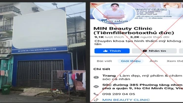 Hình ảnh cơ sở đóng cửa, dời đi sau khi xảy ra tai biến cho khách hàng và trang quảng cáo của MIN Beauty Academy tại địa chỉ số 50C Đường 385, Phường Tăng Nhơn Phú A.