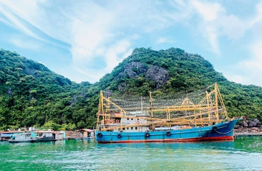 Tàu khai thác thủy sản neo đậu trên biển Cát Bà. (Ảnh minh hoạ).