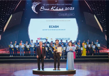Ông Trần Hoài Phương- Giám đốc Khối Khách hàng doanh nghiệp HDBank- đại diện HDBank nhận giải Sao Khuê.