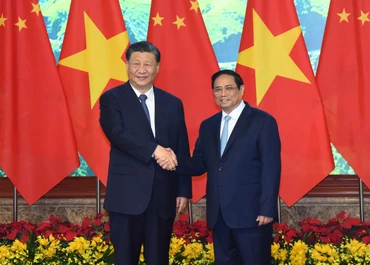 Thủ tướng Phạm Minh Chính đón Tổng Bí thư, Chủ tịch Trung Quốc Tập Cận Bình tại buổi hội kiến.