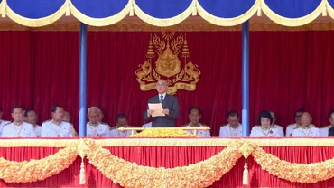 Quốc vương Norodom Sihamoni đọc diễn văn tại lễ kỷ niệm. (Ảnh: Fresh News)