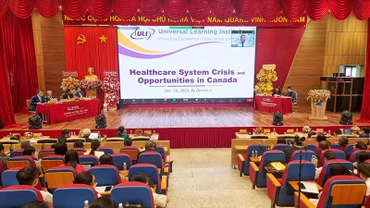 Quang cảnh Hội thảo quốc tế tại Trường Đại học Cửu Long sáng 28/12. 