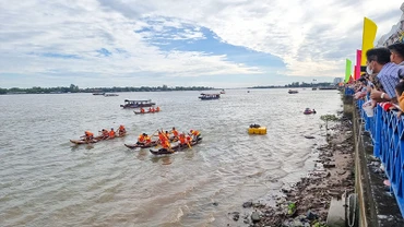 Đua ghe tam bản trên sông Cổ Chiên