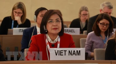 Đại sứ Lê Thị Tuyết Mai, tham gia và phát biểu tại phiên họp. (Ảnh: Nguyễn Tuấn/TTXVN)