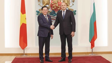 Chủ tịch Quốc hội Vương Đình Huệ hội kiến Tổng thống Bulgaria Rumen Radev. (Ảnh: TTXVN)