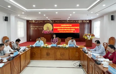 Đồng chí Tạ Thị Yên, Phó Trưởng Ban Công tác đại biểu của Quốc hội, Tổ trưởng Tổ công tác, phát biểu tại buổi làm việc.
