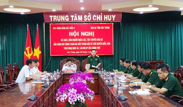 Quang cảnh buổi làm việc Bộ Tư lệnh Cảnh sát biển với Bộ Chỉ huy Quân sự tỉnh Sóc Trăng.