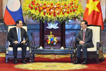 Chủ tịch nước Võ Văn Thưởng tiếp Thủ tướng nước Cộng hòa Dân chủ Nhân dân Lào Sonexay Siphandone. (Ảnh: THỦY NGUYÊN)