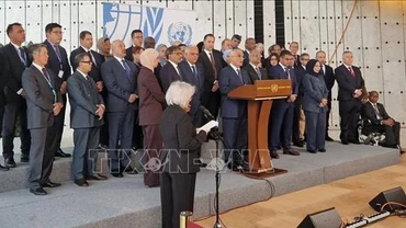 Các Đại sứ Liên hợp quốc kêu gọi hành động quốc tế về Gaza. (Ảnh: TTXVN)