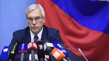 Thứ trưởng Ngoại giao Nga Alexander Grushko trong một cuộc họp báo. (Ảnh tư liệu: AFP/TTXVN) 