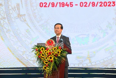 Chủ tịch nước Võ Văn Thưởng phát biểu tại lễ kỷ niệm. (Ảnh: DUY LINH)