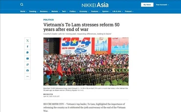 Báo Nikkei Asia của Nhật Bản đưa tin về niềm tự hào của người dân Việt Nam trong Lễ kỷ niệm 50 năm Ngày Giải phóng miền nam, thống nhất đất nước, ngày 30/4. (Ảnh chụp màn hình)