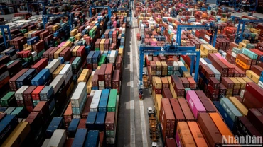 Bốc dỡ container tại cảng Đình Vũ (Hải Phòng). (Ảnh minh họa: THÀNH ĐẠT)