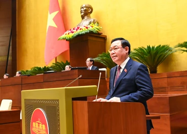 Chủ tịch Quốc hội Vương Đình Huệ phát biểu bế mạc Kỳ họp thứ 6, Quốc hội khóa XV. (Ảnh: DUY LINH)