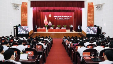 Các đại biểu thảo luận tại hội trường.