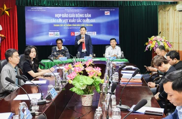 Quang cảnh họp báo Giải bóng bàn Các cây vợt xuất sắc quốc gia - SFUL 2024 tại Hải Dương.