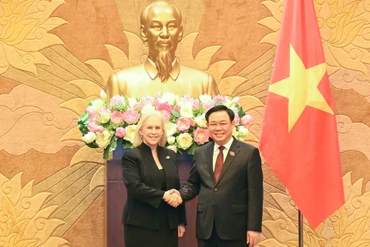 Chủ tịch Quốc hội Vương Đình Huệ và Thượng Nghị sĩ Kirsten Gillibrand tại buổi tiếp.