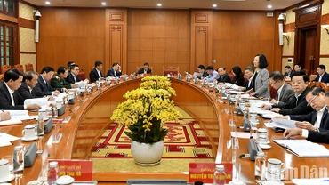 Quang cảnh phiên họp thứ nhất của Tiểu ban Tổ chức phục vụ Đại hội XIV của Đảng. (Ảnh: ĐĂNG KHOA)