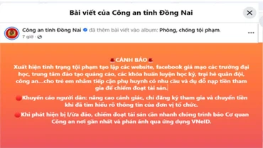 Trang thông tin chính thức trên Facebook của Công an tỉnh Đồng Nai đã phát đi thông tin cảnh báo liên quan đến thủ đoạn mạo danh trại hè hướng nghiệp để lừa đảo, chiếm đoạt tiền của phụ huynh. (Ảnh chụp màn hình)