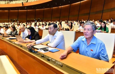 Các đại biểu Quốc hội biểu quyết thông qua Nghị quyết về phê chuẩn quyết toán ngân sách nhà nước năm 2021. (Ảnh: ĐĂNG KHOA)