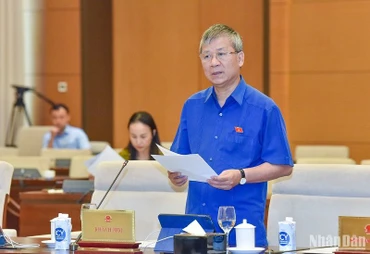 Đại biểu Quốc hội Nguyễn Anh Trí trình bày tờ trình đề nghị xây dựng dự án Luật Chuyển đổi giới tính trong phiên họp sáng 12/5. (Ảnh: DUY LINH)