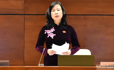 Bộ trưởng Y tế Đào Hồng Lan giải trình, làm rõ một số vấn đề đại biểu Quốc hội nêu chung quanh dự án Luật Khám bệnh, chữa bệnh (sửa đổi). (Ảnh: THỦY NGUYÊN)