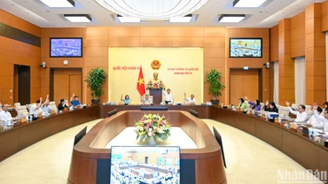 Ủy ban Thường vụ Quốc hội biểu quyết thông qua 13 nghị quyết về việc việc sắp xếp đơn vị hành chính cấp huyện, xã giai đoạn 2023-2025 của 13 tỉnh, thành phố. (Ảnh: DUY LINH)