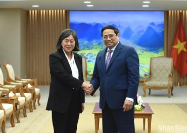 Thủ tướng Phạm Minh Chính đón bà Katherine Tai, Đại diện Thương mại Hoa Kỳ (USTR).