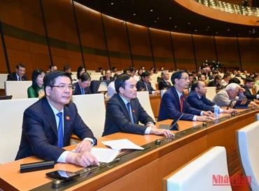Quốc hội biểu quyết thông qua Nghị quyết về thí điểm đấu giá biển số xe ô-tô trong phiên họp chiều 15/11. (Ảnh: DUY LINH)
