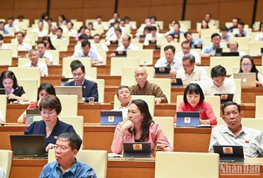 Các đại biểu Quốc hội dự một phiên thảo luận ở Hội trường Diên Hồng tại Kỳ họp thứ 5, Quốc hội khóa XV. (Ảnh: DUY LINH)